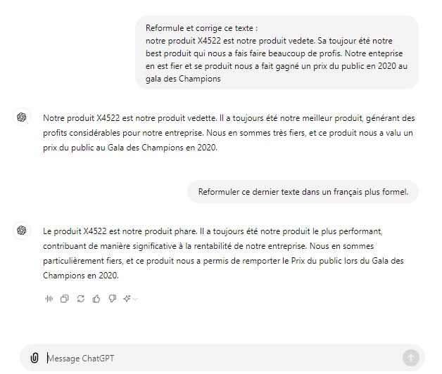 Exemple amélioration de texte par ChatGPT